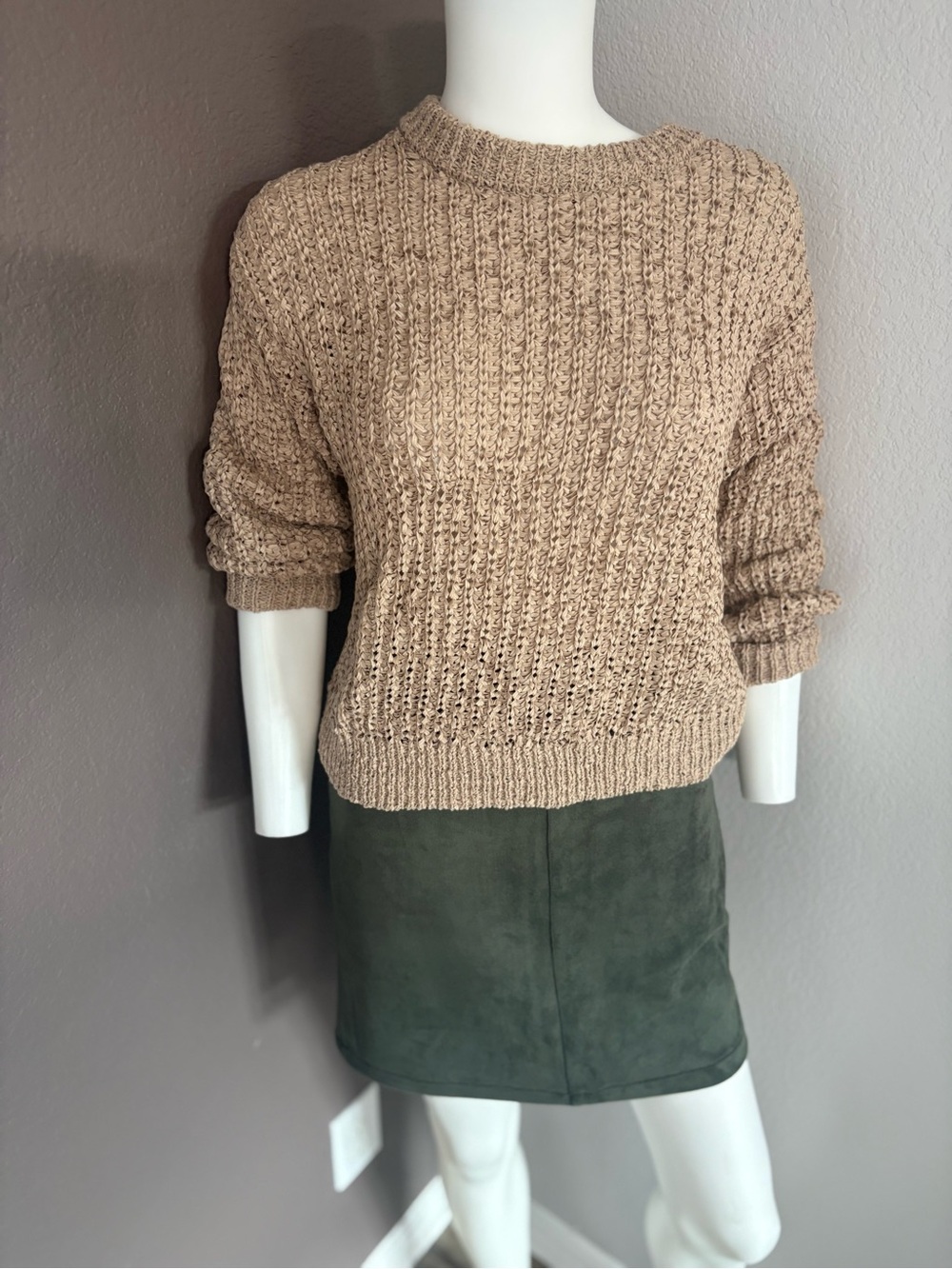 a new day Beige Textured Crewneck Sweater